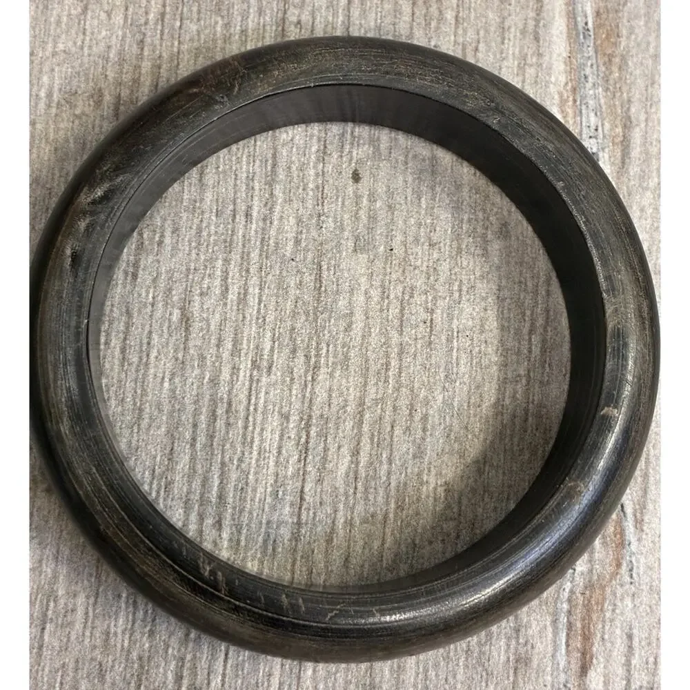 Vintage Carved Horn Bangle Bracelet Black Gold Inlay Tribal Boho Artisan